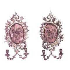 Pair of Italian Neoclassic Style Bronze Dore Filigree Wall Sconces - 4729257