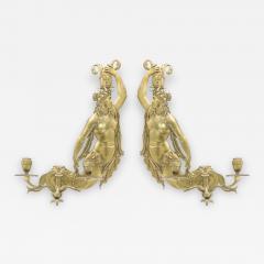 Pair of Italian Neoclassic Style Bronze Mermaid Wall Sconces - 1394038