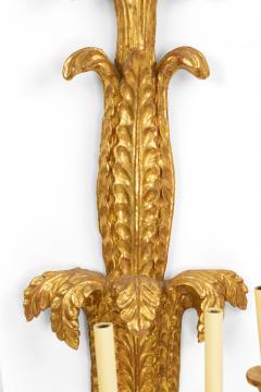 Pair of Italian Neoclassic Style Carved Palm Giltwood Wall Sconces - 1398673