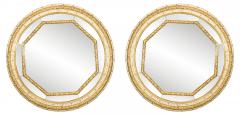 Pair of Italian Neoclassic Style Round White Painted and Gilt Wall Mirrors - 4626128