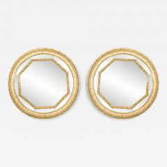 Pair of Italian Neoclassic Style Round White Painted and Gilt Wall Mirrors - 4627979