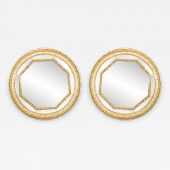 Pair of Italian Neoclassic White Painted and Gilt Round Wall Mirrors - 1403318