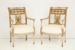 Pair of Italian Neoclassical Painted and Gilded Arm Chairs - 756528