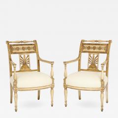 Pair of Italian Neoclassical Painted and Gilded Arm Chairs - 757801