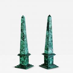 Pair of Italian Neoclassical Style Malachite Veneered Obelisks - 4412570