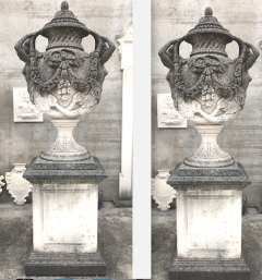 Pair of Italian Neoclassical Style Monumental Stone Garden Vases - 4118756