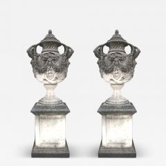 Pair of Italian Neoclassical Style Monumental Stone Garden Vases - 4121275