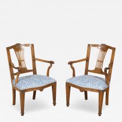 Pair of Italian Neoclassical Walnut Armchairs - 3801079