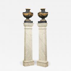 Pair of Italian Neoclassicalal Painted and Parcel Gilt Urns on Pedestals - 4260643