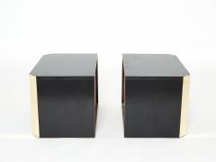 Pair of Italian Night Stands black tinted wood and brass 1970s - 1928784