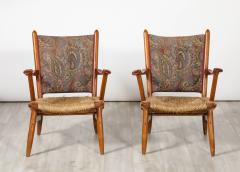 Pair of Italian Oak Armchairs with Rush Seats Italy circa 1940 - 3522428