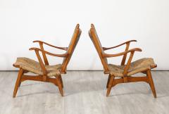 Pair of Italian Oak Armchairs with Rush Seats Italy circa 1940 - 3522432