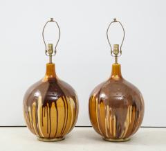 Pair of Italian Ochre Drip Glaze Lamps - 1690335