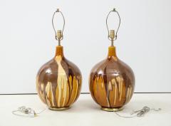 Pair of Italian Ochre Drip Glaze Lamps - 1690336