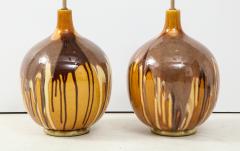 Pair of Italian Ochre Drip Glaze Lamps - 1690338