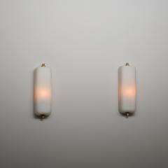 Pair of Italian Opaline Glass and Brass Wall Sconces 1950s - 4409505