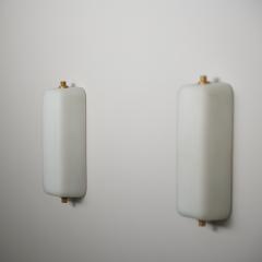 Pair of Italian Opaline Glass and Brass Wall Sconces 1950s - 4409513