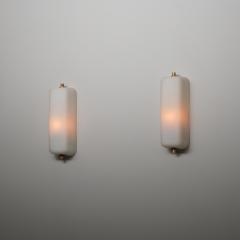 Pair of Italian Opaline Glass and Brass Wall Sconces 1950s - 4409514