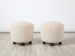 Pair of Italian Organic Modern Boucle Stools with Wood Feet - 2635680