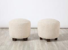 Pair of Italian Organic Modern Boucle Stools with Wood Feet - 2635681