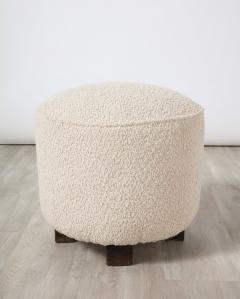 Pair of Italian Organic Modern Boucle Stools with Wood Feet - 2635687