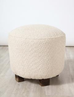 Pair of Italian Organic Modern Boucle Stools with Wood Feet - 2635689