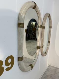 Pair of Italian Oval Mirror in Tessellated Stone with Brass Accents 1980s - 4366220
