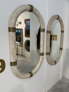 Pair of Italian Oval Mirror in Tessellated Stone with Brass Accents 1980s - 4366221