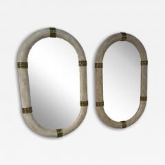 Pair of Italian Oval Mirror in Tessellated Stone with Brass Accents 1980s - 4369204