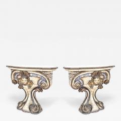 Pair of Italian Painted Limewood Consoles - 4627883