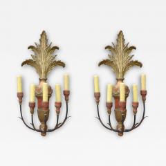 Pair of Italian Painted and Parcel Giltwood Plume Sconces - 3655160