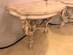 Pair of Italian Parcel Paint and Gilt Decorated Faux Marble Top Console Tables - 1293350