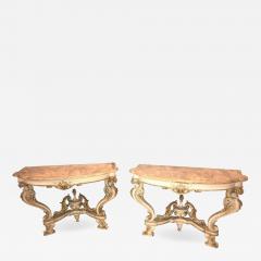 Pair of Italian Parcel Paint and Gilt Decorated Faux Marble Top Console Tables - 1293371