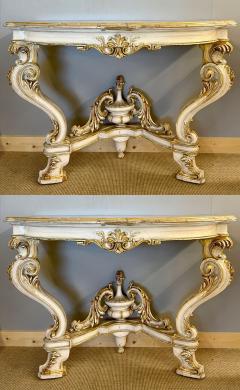 Pair of Italian Parcel Paint and Gilt Decorated Faux Marble Top Console Tables - 2998306