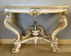 Pair of Italian Parcel Paint and Gilt Decorated Faux Marble Top Console Tables - 2998307