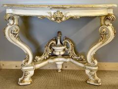 Pair of Italian Parcel Paint and Gilt Decorated Faux Marble Top Console Tables - 2998308