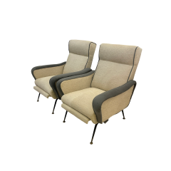 Pair of Italian Reclining Armchairs and Footstools - 3814909