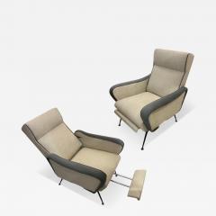 Pair of Italian Reclining Armchairs and Footstools - 3818097