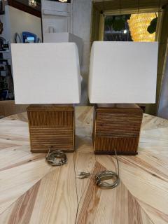 Pair of Italian Reeded Wood Table Lamps - 4756787