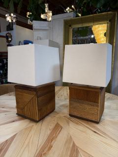 Pair of Italian Reeded Wood Table Lamps - 4756788