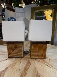 Pair of Italian Reeded Wood Table Lamps - 4756790