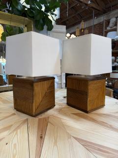 Pair of Italian Reeded Wood Table Lamps - 4756793