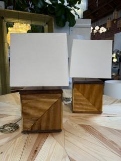 Pair of Italian Reeded Wood Table Lamps - 4756794