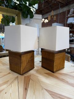Pair of Italian Reeded Wood Table Lamps - 4756795