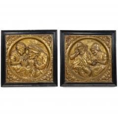 Pair of Italian Renaissance Style Brass Embossed Wall Plaques - 4694646