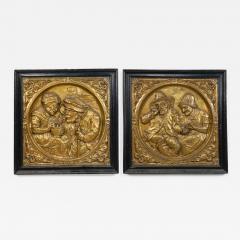Pair of Italian Renaissance Style Brass Embossed Wall Plaques - 4694649