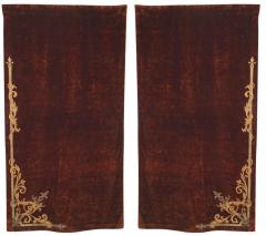 Pair of Italian Renaissance Style Brown Velvet Metallic Embroidered Drapes - 4658393
