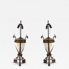 Pair of Italian Renaissance Style Iron and Alabaster Table Lamps - 1394913