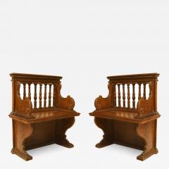 Pair of Italian Renaissance Walnut Column Back Benches - 1509521