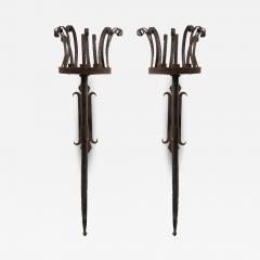 Pair of Italian Renaissance Wrought Iron Torch Wall Sconces - 1403212